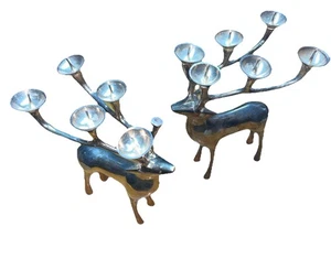 Candelabro candelabro de renos de metal cromado pesado MCM de colección conjunto de 2 Navidad - Imagen 1 de 14