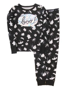 Cat & Jack Girls Black White Ghost Spiders & Bats Halloween Pajamas Sleep Set 8 - Picture 1 of 1