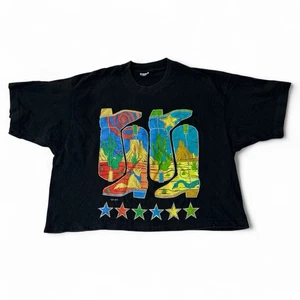 Vintage Senara Graphic Western Desert Wolf Glitter T Shirt XL Crop Made in USA - Picture 1 of 9