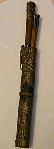 19th Century CHINESE TRAVELING TROUSSE KNIFE & CHOPSTICKS EATING SET, BRASS - Picture 1 of 14