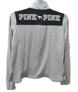 Victoria’s Secret PINK Med Long Sleeve Sweatshirt Gray W/Dog Logo 1/4 Zip - Picture 1 of 7