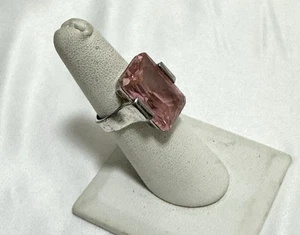 Sterling Silber 925 Ring rosa Smaragdschliff Stein Statement Größe 7 ca. 25 C - Bild 1 von 4