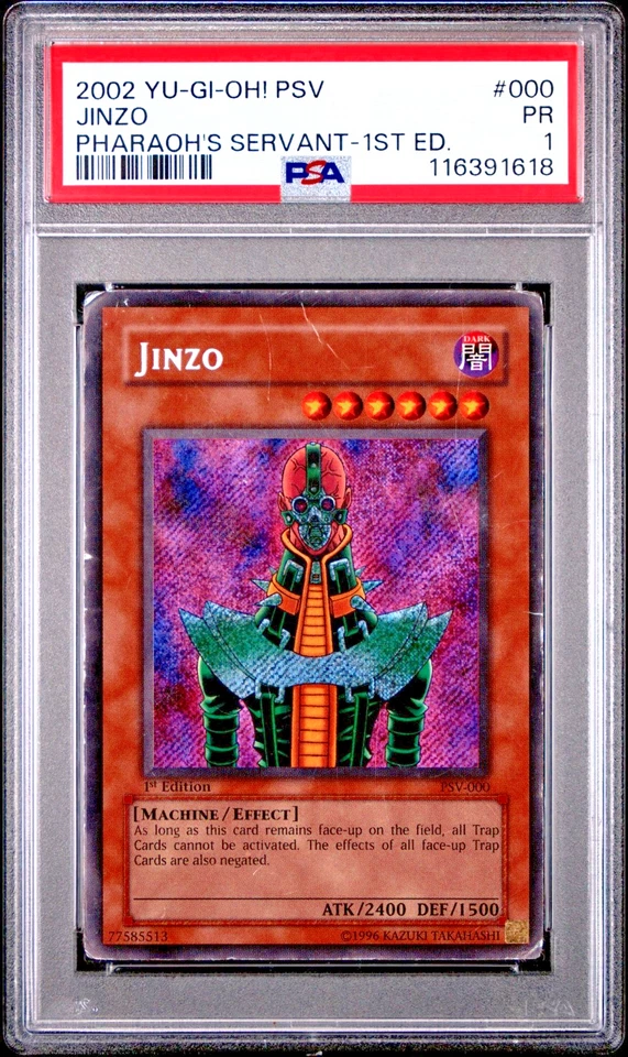PSA 1 1ST EDITION 2002 Pharaoh's Servant Jinzo PSV-000 YUGIOH Secret Rare - Image 1 of 2