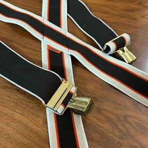 Tirantes Levi’s Y-Back vintage años 80 marrón y naranja rayas latón retro EE. UU. - Imagen 1 de 3