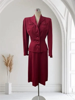 1940 Vintage Burgundy Wool Gabardine Suit Lilli Ann Style - Image 1 of 4
