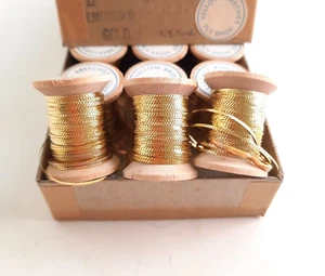 12 spools size 14 Metal Gold Embossed Tinsel Fly Tying Tinsel on wood spools - Picture 1 of 2