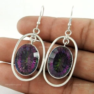 Ovale Topazio Mistico Gemma 925 Argento Moglie Pendente Anniversario Handmade - Foto 1 di 5