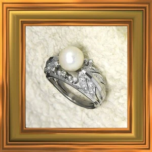 Top shelf 14k white gold 22 diamond 8.25mm pearl ring size 6 rings M-F - Picture 1 of 5