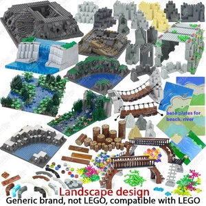 Rock Hill Mountain Landscape Fountain River Cave Bridge Building Block for Lego - Photo 1 sur 120