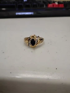 10k Yellow Gold Sapphire And Diamond Ring Size 6 3\4 - Bild 1 von 4