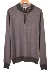 Peter Millar Brown Striped 100% Merino Wool 1/4 Zip Pullover Jumper Sweater XXL - Picture 1 of 6