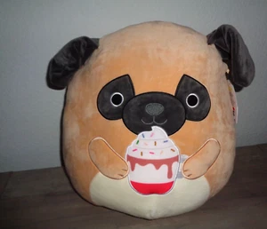LG 15" KELLYTOY Squishmallow Prince Pug Dog With Cupcake Super Plush NWT - Picture 1 of 2
