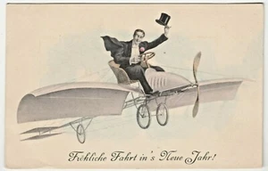 c1912 MM Vienne #585 Max Munk Vintage Austria New Year Postcard ~ Flying Machine - Picture 1 of 2