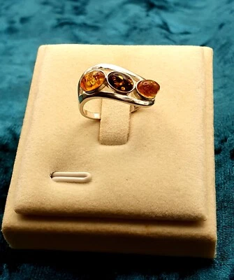 Baltic Amber Ring-Green-925 Sterling silver-L UK-5 1/2 US size-Free US Post - Image 1 of 4