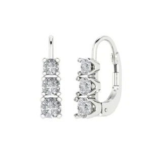 2.6CT 3 Stone Round Cut Solitaire anniversary Earrings 14k White solid Gold - Picture 1 of 11