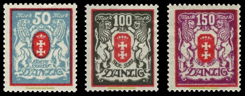 EBS DANZIG 1923 Large Arms of Danzig small vertical format - Mi. 127-129 MNH** Cover