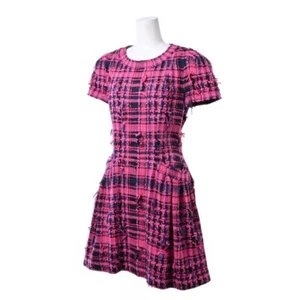 CHANEL Tweed Short Sleeve Dress Women Size 36 Silk blend Pink Cotton Excellent - Picture 1 of 10