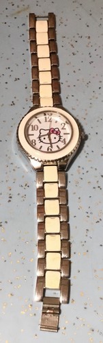 OFF WHITE 2013 SANRIO HKAQ 2896 OROLOGIO DONNA ARGENTO E SMALTO BIANCO SPORCO con CINTURINO BRACCIALE