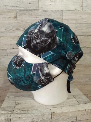 Black Panther Surgical Scrub Caps Set With Sweatbands Doctor Nurse Chef Men  - Image 1 of 4