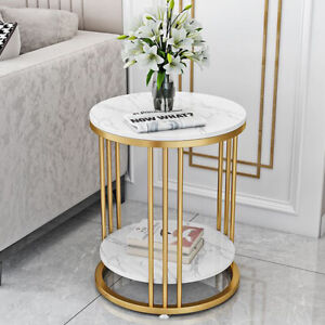 Round Side Table Gold Metal Frame End Table Marble Accent Coffee Table Nightstan