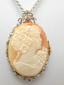 GEMS EN VOGUE MICHAEL VALITUTTI SHELL CAMEO PENDANT NECKLACE SAPPHIRE ACCENTS NH - Picture 1 of 12