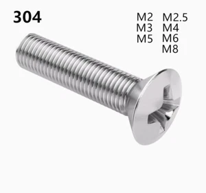 304 Stainless Steel Phillips Countersunk Raised Head Screws M2 M3 M4 M5 M6 M8 - Picture 1 of 12