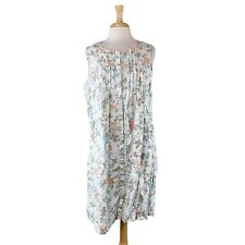 LL Bean Women's Mint Pastel Floral Print Pleated Linen Midi Dress Size 18 Petite