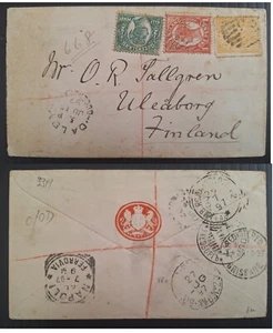 1897 Queensland Australia Cover ties 3 stamps inc 4d Ylw 2nd S/F stamp - Finland - Picture 1 of 3
