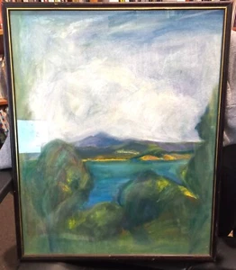 Abstract Landscape/Seascape of Eden in Pastel & Gouache Painting - Artist Unknow - Bild 1 von 2