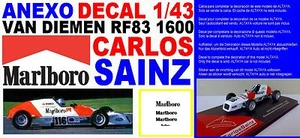 ANEXO DECAL 1/43 VAN DIEMEN RF83 1600 1983 CARLOS SAINZ MARLBxRO (01) - Picture 1 of 1