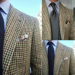 Business Men Suits Groomsman Houndstooth Blazer Notch Lapel Coats Tuxedos Custom - Picture 1 of 5
