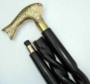 Griff Gehstock Fisch-Messing Stock Holz Antik Vintage Geschenk Stil Kopf - Bild 1 von 3