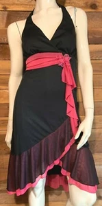 VINTAGE 1980s RUBY ROX BLACK SIZE MEDIUM HALTER DRESS with PINK TRIM #13928 - Picture 1 of 9