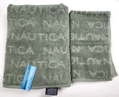 NEW NAUTICA SOLID OLIVE GREEN LOGO LAND 100% COTTON BATH,HAND OR WASHCLOTH TOWEL - Image 1 of 4