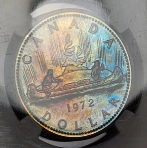 1972 Canada Voyageur Silver Proof Dollar NGC SP66 Beautifully Toned Rainbow - Picture 1 of 11