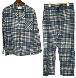 Goodfellow & Co Flannel Pajamas Men's Blue White Plaid 100% Cotton Size L - Picture 1 of 18