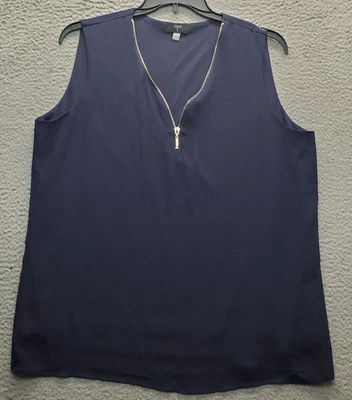 Blusa Top Tahari para Mujer XL Azul Marino Forrada Sin Mangas Calce Suelto Verano Cuarto Cremallera Foto 1 de 4
