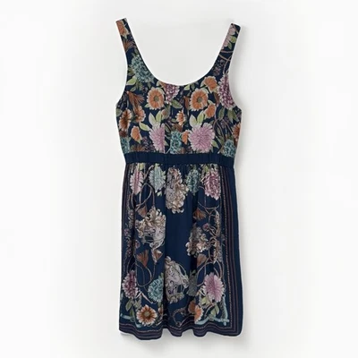 Mini Vestido Boho Babydoll Anthropologie Moulinette Soeurs Azul Floral 100% Seda Foto 1 de 4