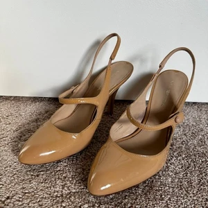 Via Spiga Slingback Heels Pumps Mary Jane Patent Leather Office Tan Women's 8.5 - Picture 1 of 14