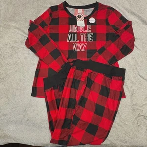 Women's Christmas Pajama 2 Pc. Set Size XL Jingle All The Way Red/Black Check - Picture 1 of 13