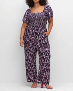 sheego Damen Overall Jumpsuit Einteiler Kurzarm dunkelblau gemustert Gr. 48 NEU - Bild 1 von 4