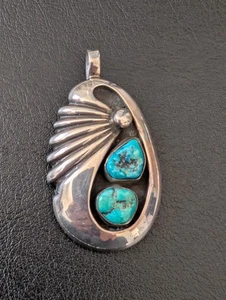 Vintage Navajo Native American Sterling Silver Turquoise Pendant Ivan Kee - Picture 1 of 5