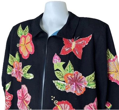 Chaqueta floral negra con apliques de lentejuelas bordadas XL Draper’s & Damon’s para mujer Foto 1 de 4