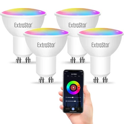EXTRASTAR 4PCS LED GU10 RGBW Wifi Smart Light Bulb 6W Dimmable Lamp APP Control UK
