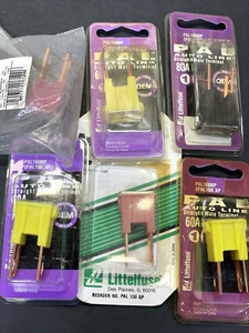 6- Littelfuse PAL Auto Link 3- 60a, 1- 30a 1- 80a 50 Straight Male Terminal Fuse - Picture 1 of 7