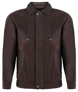 Mens Brown Leather Bluson Jacket Classic Suede Tailored Bomber Jacket - Picture 1 of 5
