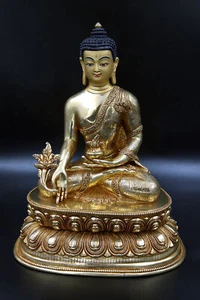 Tibetan Medicine Buddha Statue in Double Lotus 12" - Picture 1 of 7