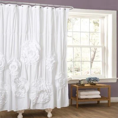 Cortina de Ducha Serena Volantes 72" W x 72" L Blanca - Hermosa Flor Acanalada De... Foto 1 de 4