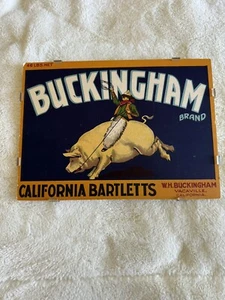 Kistenetikett für California Bartletts. Hängende "Halterung" am Rücken.  Vintage. - Bild 1 von 8