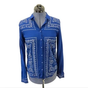 Levi's royal blue bandana button down long sleeve Viscose top medium - Picture 1 of 10